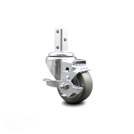 Service Caster 3 Inch Gray Polyurethane Wheel Swivel 7/8 Inch Square Stem Caster with Brake SCC-SQ20S314-PPUB-GRY-TLB-78